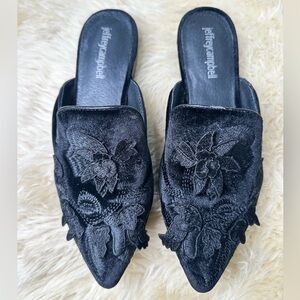 Jeffrey Campbell Black Velvet Claes Loafer Mule Slip Ons Women’s Size 6M Floral